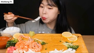 ASMR MUKBANG  mì cá hồi sống phổ biến ở Hàn Quốc !! sashimi cá hồi ăn âm thanh 6