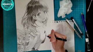 Gambar Megumi hanya dengan pensil mekanik.