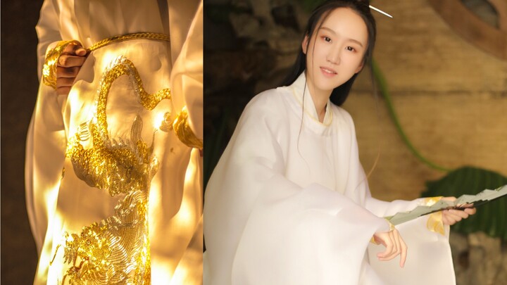 [Nhuộm khói] Phải mất 50 ngày để làm thủ công một chiếc áo choàng Hán phục cổ tròn có họa tiết rồng 