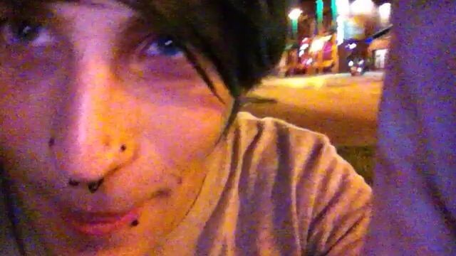 an american eating poutine