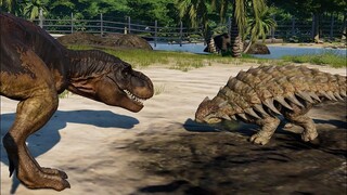 Crichtonsaurus, Ankylosaurus & 2 T-Rex Breakout & Fight! Jurassic World Evolution (4K 60FPS)