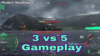 Modern Warships:  3 vs 5 Gameplay online match.