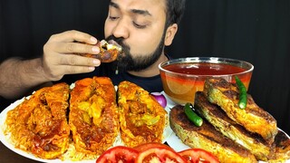 SPICY BIG FISH CURRY, FISH FRY, GRAVY, RICE, TOMATO, CHILI, ONION MUKBANG ASMR EATING SHOW ||