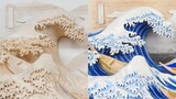 [Woodcraft] 200 hours, using wood to restore the famous painting of Katsushika Hokusai, and finally 