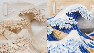 [Woodcraft] 200 giờ, sử dụng gỗ để khôi phục bức tranh nổi tiếng của Katsushika Hokusai, và cuối cùn