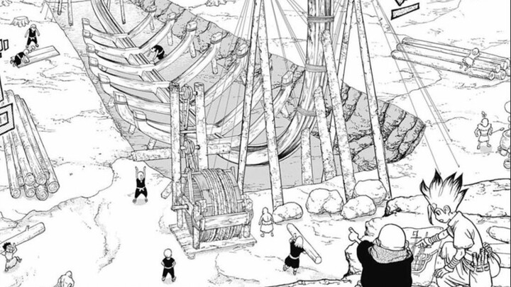 Stone Age: Senku leads the Kingdom of Science to build a mechanical sailboat in the Stone Age