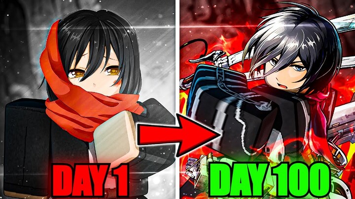 Spending 100 Days As Mikasa Ackerman In Attack on Titan Revolution...(Roblox)