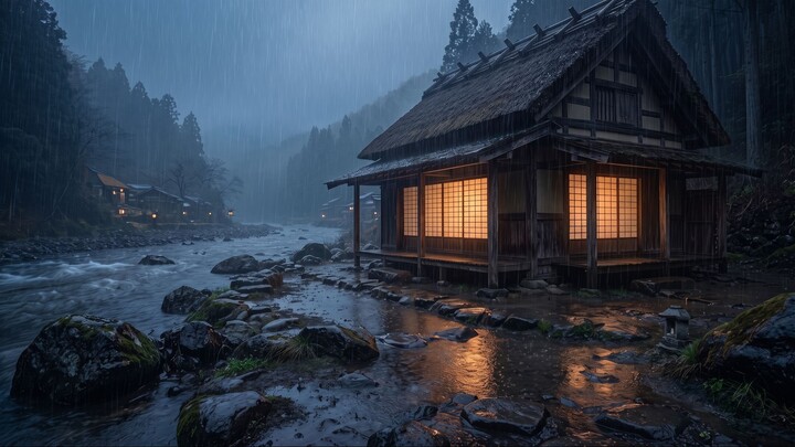 Heavy Rain at Japanese Riverside House | 沉浸式雨声 助眠白噪音 (Rain Sounds for Sleep & Anxiety Relief)