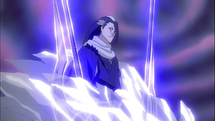 BLEACH「千年血戦篇」 Byakuya being overwhelmed by the power of Kuga after awakens from the seal