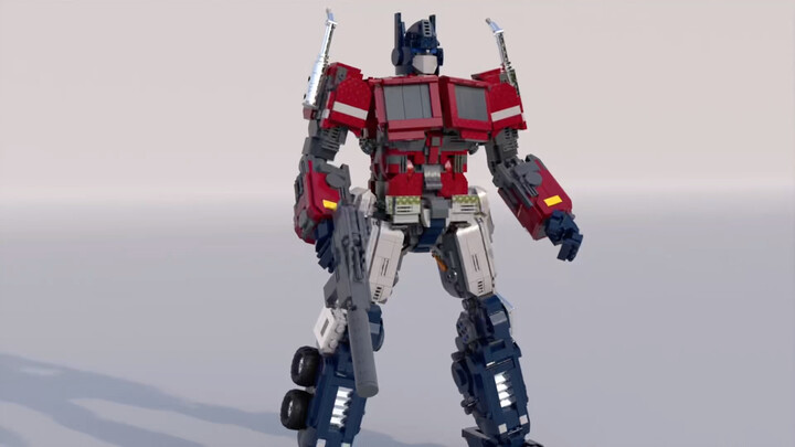 Large building block Optimus Prime, generating effect animation