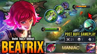 21 Kills + MANIAC!! Beatrix Post Buff Gameplay (NEW BUILD) - Build Top 1 Global Beatrix ~ MLBB