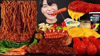 ASMR MUKBANG 직접 만든 양념 치킨먹방! 스테이크 짜파게티 레시피 & 먹방 FRIED CHICKEN AND BLACK BEAN NOODLES EATING SOUND!