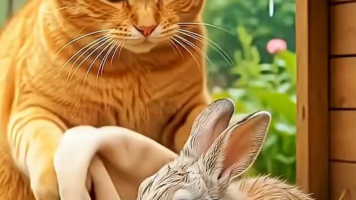 Cat helping rabbit 🐰🐰
