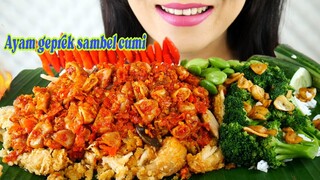 ASMR AYAM GEPREK SAMBEL CUMI, TUMIS BROKOLI, PETE, TEMPE KRIUK | ASMR MUKBANG INDONESIA