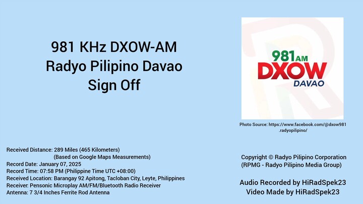 981 KHz DXOW-AM Radyo Pilipino Davao Sign Off (2024)