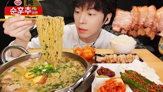 MUKBANG | 집밥! 직접 만든 순후추 라면 & 계란 통 수육, 돼지국밥, 김치, 고추 먹방 | RECIPE KOREAN HOME FOOD الأرز المنزل Nhà gạo