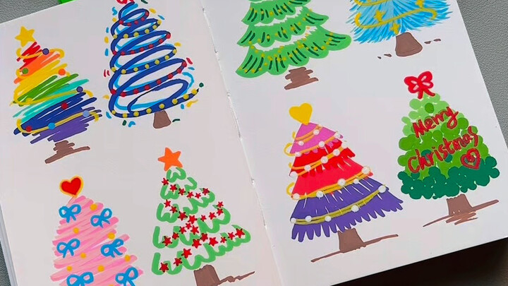 วาดต้นคริสต์มาสหลากหลายแบบด้วยปากกามาร์คเกอร์อะคริลิก คุณเรียนรู้หรือยัง? มาวาดไปพร้อมกับฉันเลย #บทเ