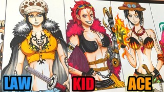 Drawing Onepiece characters in Genderswap | ONEPIECE [GENDERSWAP PART 1]