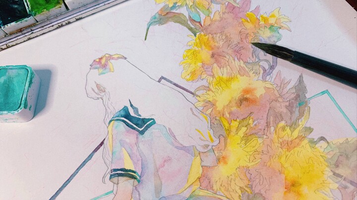 [Watercolor] Nervously and without much hope — my first-ever upload