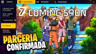 SAIU AGORA!! PARCERIA COM NARUTO CONFIRMADA, PEGUE OS ITENS!!! NOVIDADES FREE FIRE