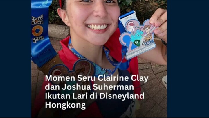 Momen Seru Clairine Clay dan Joshua Suherman Ikutan Lari di Disneyland Hongkong