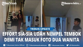 Kocak, Pria nempel Tembok Demi Tak Masuk Foto Dua Wanita, Usahanya Bak Sia sia Makasih