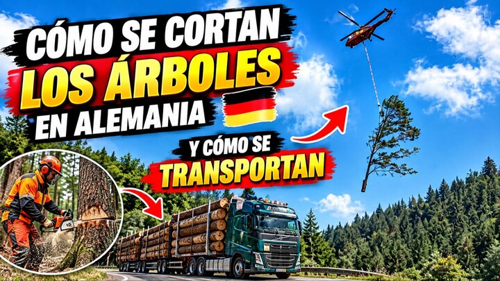 ASÍ SE CORTAN LOS ÁRBOLES EN ALEMANIA 🌲🚁 Y ASÍ SE TRANSPORTAN #trabajo #alemania #tehnologia #espa