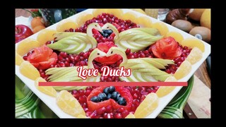 How to make a love ducks/Pears,strawberry  pomegranate ,blueberries ,orange/Fruit carving