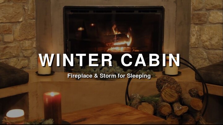 Winter Cabin Fireplace | Crackling Fire and Snow Storm Sounds for Sleeping, 2 Hours