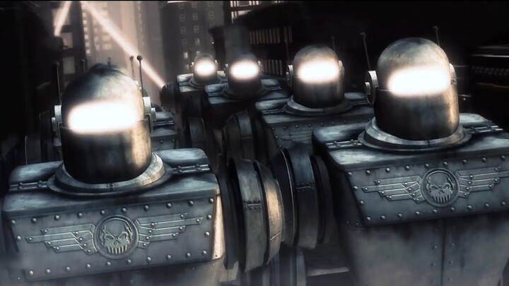 The woman looked up in terror and realized that a group of mechanical giants had suddenly appeared i