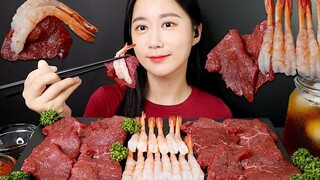 [ONHWA] Suara mengunyah daging sapi mentah dan udang mentah!