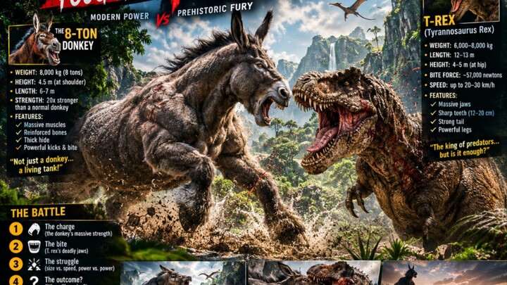 What if an 8-ton donkey faced a T. rex? 🫏🦖