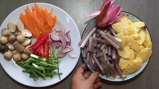 bông sún sào, nấm, khốm, món chay dản dị mà ngon