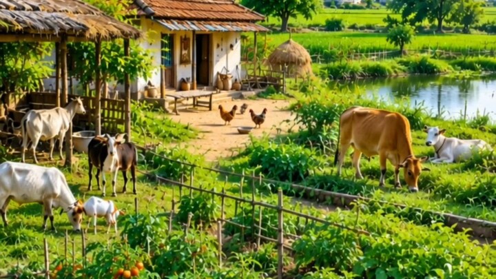“A Beautiful Village Paradise Full of Greenery, Farms & Animals 🌿🏡🐄”