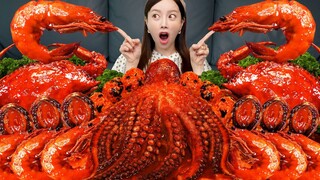 오동통 문어 🐙 꽃게 전복 해물 FLEX 해물찜 먹방 (ft. 주먹밥 😎) Giant Octopus Seafood Boil Abalone Mukbang ASMR Ssoyoung