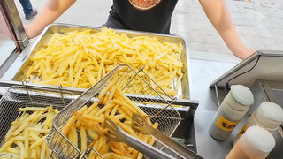My brother is a little too anxious. I have to fry the fries for him before he can eat them.