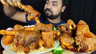 HUGE SPICY MUTTON CURRY, MUTTON LEG PIECE, GRAVY, RICE, SALAD, GREEN CHILI ASMR MUKBANG EATING SHOW|