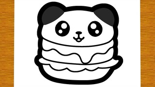 BELAJAR MELUKIS PANDA HAMBURGER COMEL | Lukisan yang senang