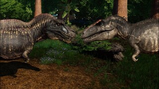 2 JPOG Acrocanthosaurus & 2 JPOG Carcharodontosaurus Breakout & Fight! Jurassic World Evolution Mods