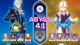 C0 Neuvillette Freeze & C6 Ningguang Double Pyro I Spiral Abyss 4.1 Floor 12 9 stars Genshin Impact