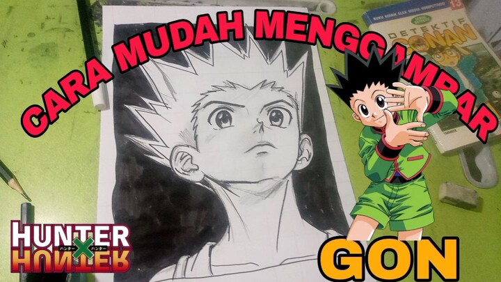 cara mudah menggambar Gon Hunter x Hunter