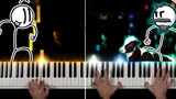 "Matchstick men disco music" dimainkan oleh seorang pria dengan piano