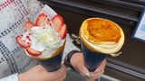 Japanese Creme Brulee and Strawberry Crepes