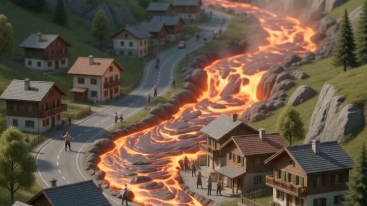 In Tiny Village A Volcano 🌋 Mountain Blast And The Lava Are Coming In Village.