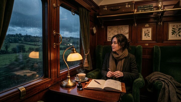 Cozy Train Cabin Ambiance - Rain Sounds & Smooth Rail Clicking (Relax, Study, Sleep)