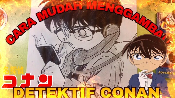 cara mudah menggambar anime detektif Conan