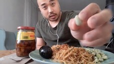 ASMR Eating Egg Noodles (Thin), Century Egg, Pickled Radish & Broad Beans