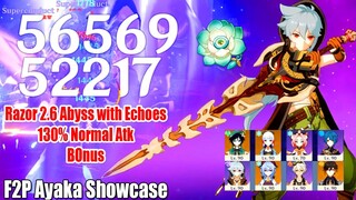 Razor Destroy 2.6 Floor 12 With Echoes Set 130% Normal Atk Bonus | F2P Ayaka C0 Showcase