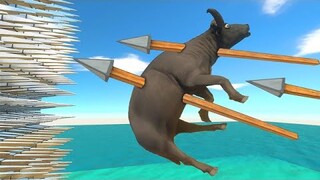 Triple Rotating Ballista Pin Units On Spike Wall - Animal Revolt Battle Simulator