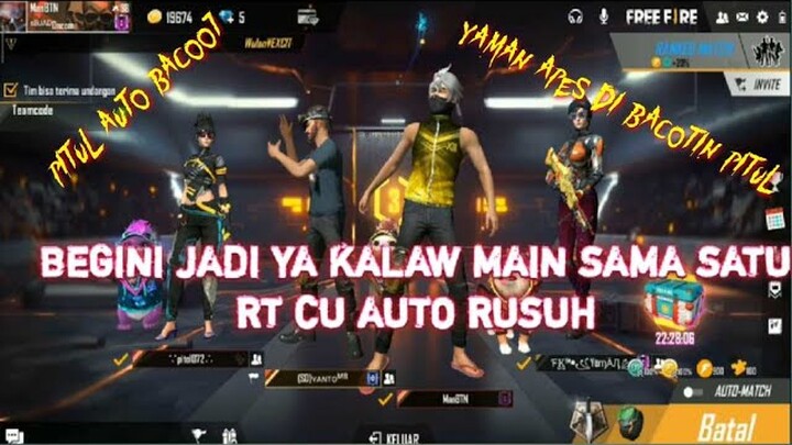 NGAKAK CU!! GINI JADI YA KALAU MAIN SAMA SATU RT AUTO BOOYAH LUCU - GARENA FREE FIRE